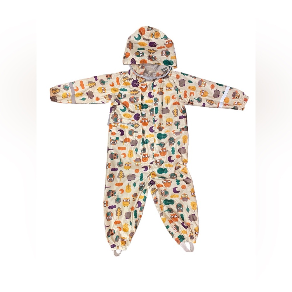 Rain Suit Owl print Toddler US Small. Like new